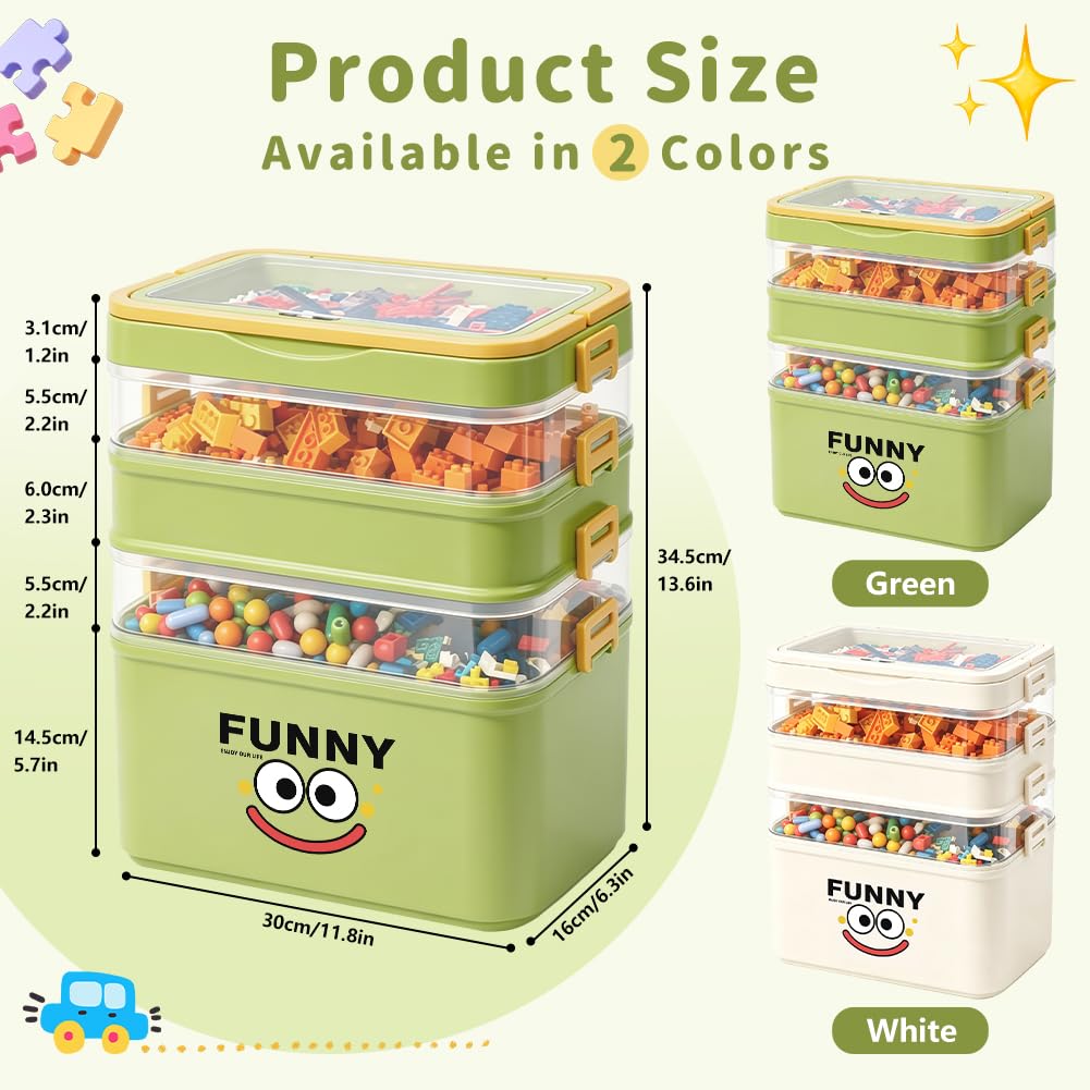 5 Layer Storage Box with Lid, Plastic Stackable Box with Handle, White
