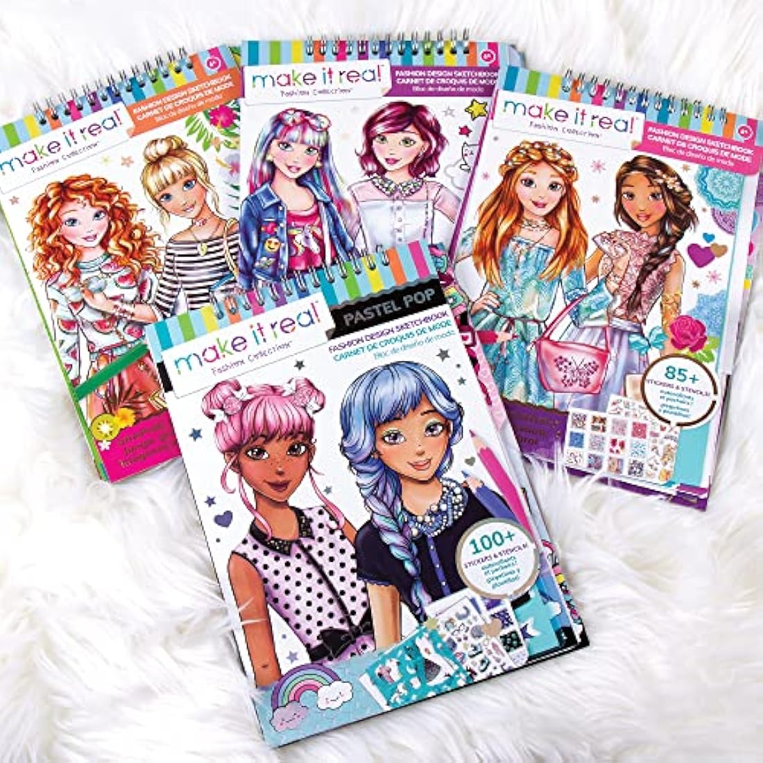 Make It Real – Fashion Design Sketchbook: Pastel Pop. Inspirational Fashion Design Coloring Book for Girls. Includes Sketchbook, Stencils, Puffy Stickers, Foil Stickers, and Fashion Design Guide…