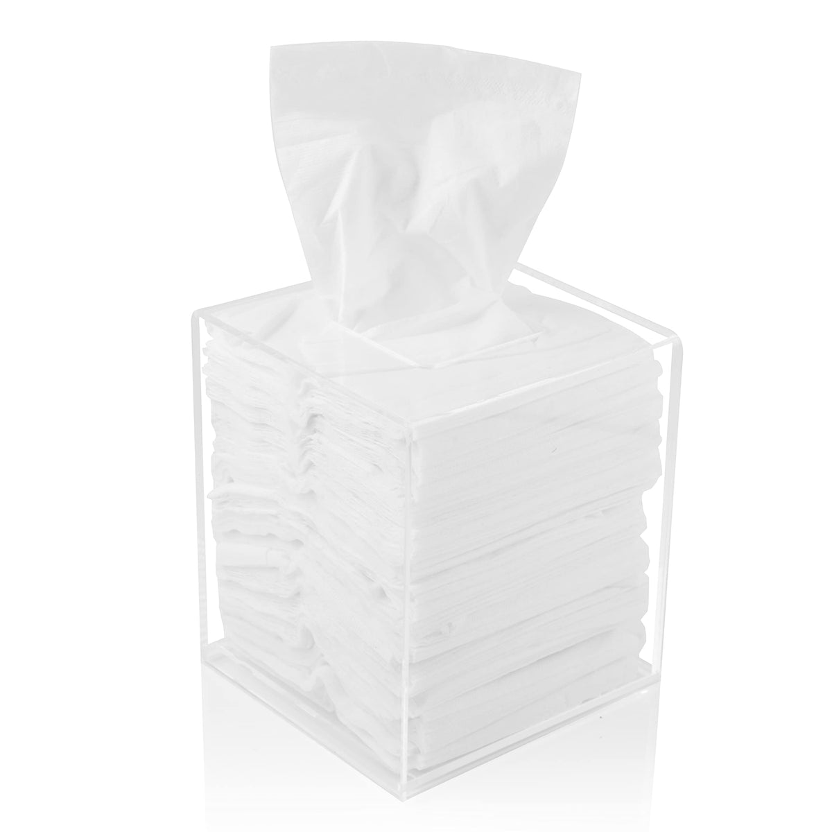 Acrylic Tissue Box Holder, Square Dispenser for Facial Tissues, Napkins, and Dryer Sheets. Perfect for Bathrooms, Desks, Countertops, Vanities,