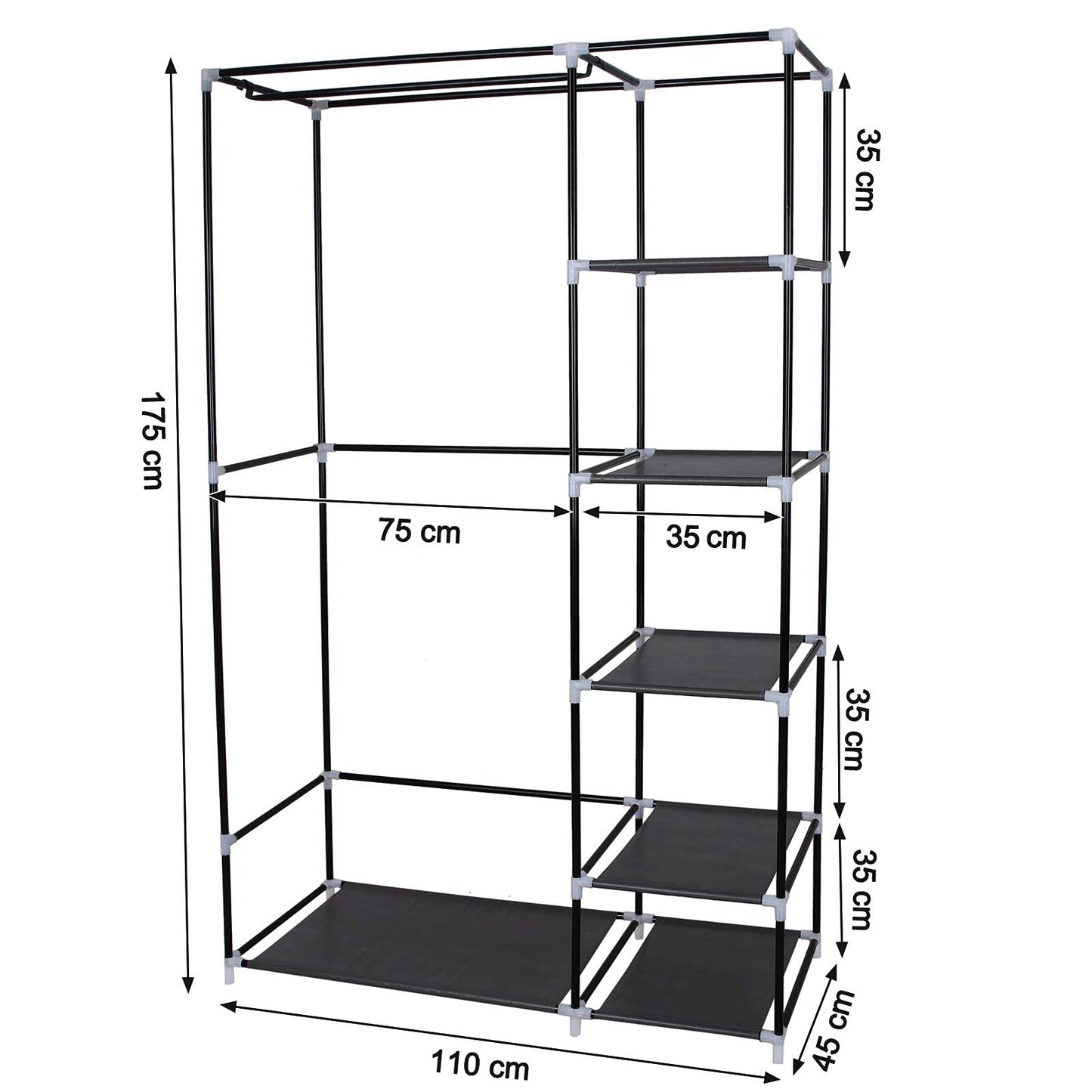 SONGMICS Double Canvas Wardrobe Clothes Storage Organiser Black, 110 x 45 x 175 cm LSF007
