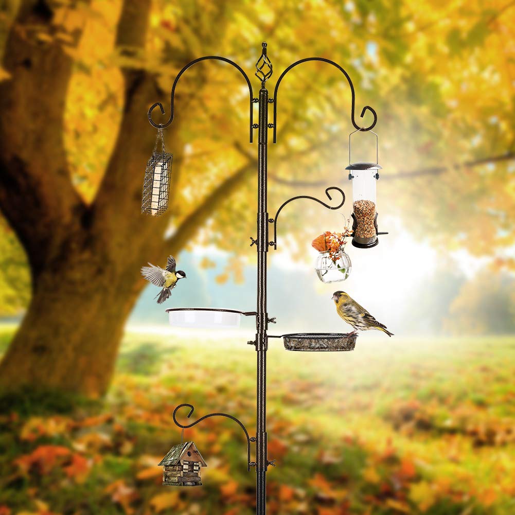 MIXXIDEA Bird Feeder Station Kit - 231 CM Bird Feeders Pole with 5-Prong Base, Multifunctional Birds Feeders Stand for Outdoors, with 4 Hooks & 3