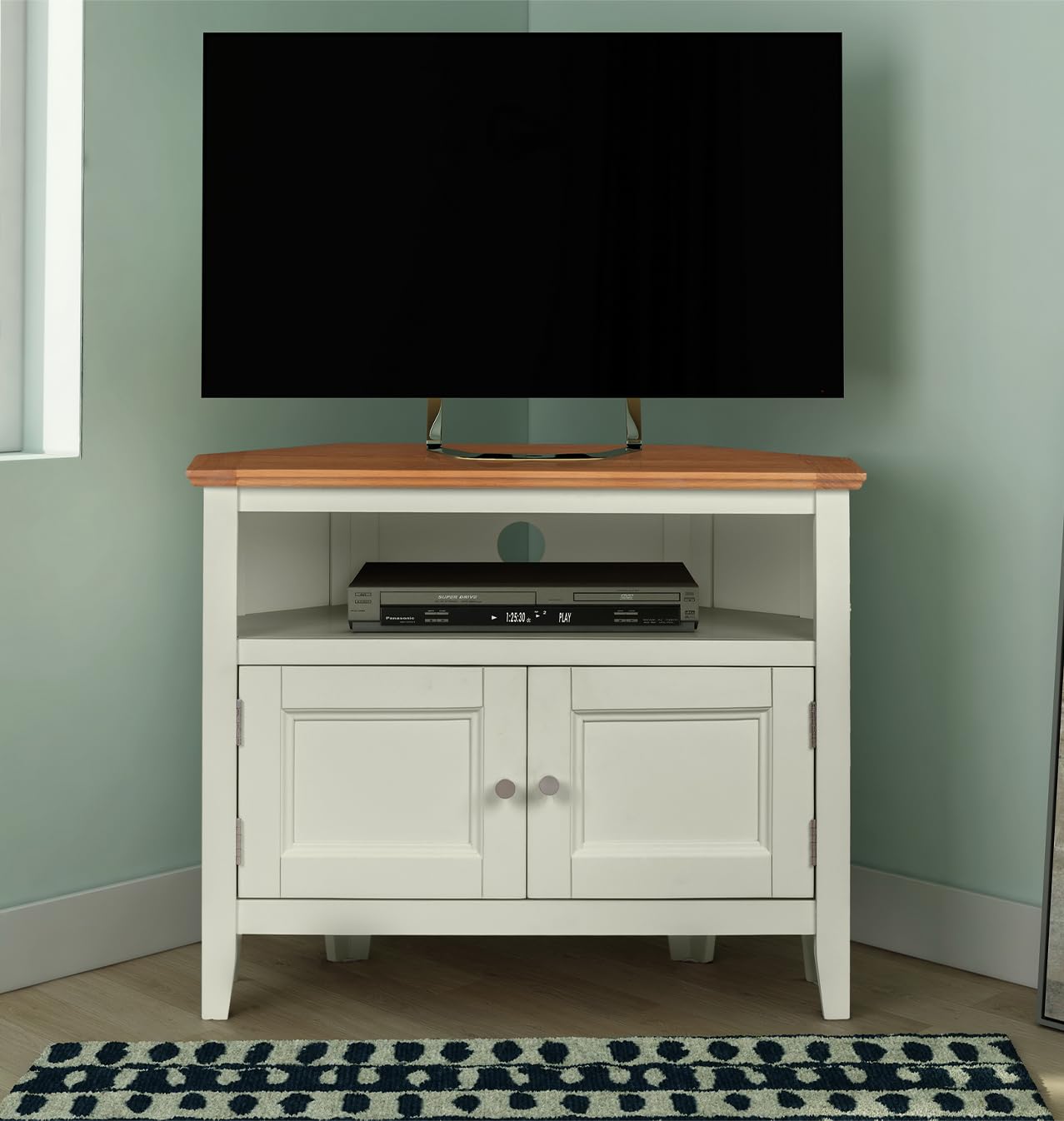 Hallowood Furniture Clifton Oak Painted Green Off White Corner TV Unit