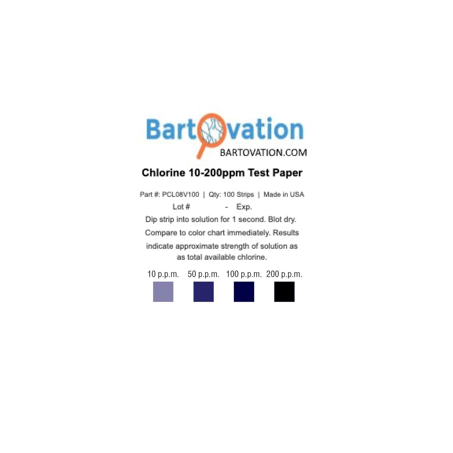 Six Pack Restaurant Sanitizer Chlorine Test Paper, 10-200 ppm [6 Vials of 100 Paper Strips]