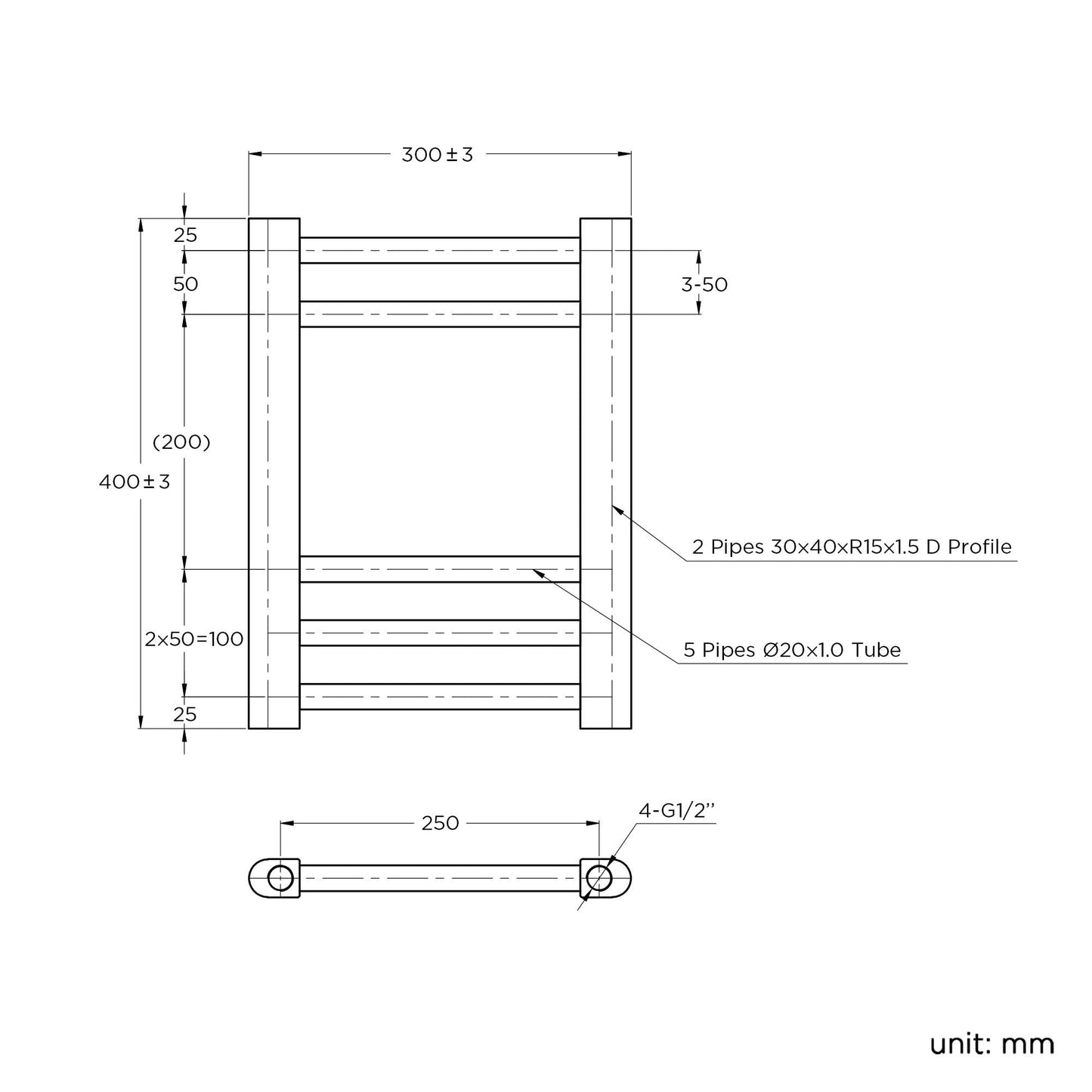 iBathUK Zypher Straight Wall Mounted Heated Towel Rail, 5 Column Steel High Thermal Output Hydronic Central Heating