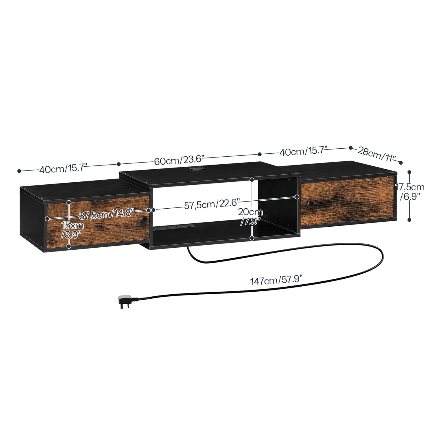 HOOBRO Floating TV Unit, Wall Mounted TV Cabinet with Power Outlet, Entertainment Media Console Shelf Cabinet for Under TV Storage, Living Room