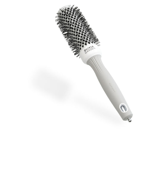 Olivia Garden Expert Blowout Shine ? White & Grey - 35 - Ceramic Coated Round Brush for Smooth Blowout, Frizz-Free Hair & Radiant Shine