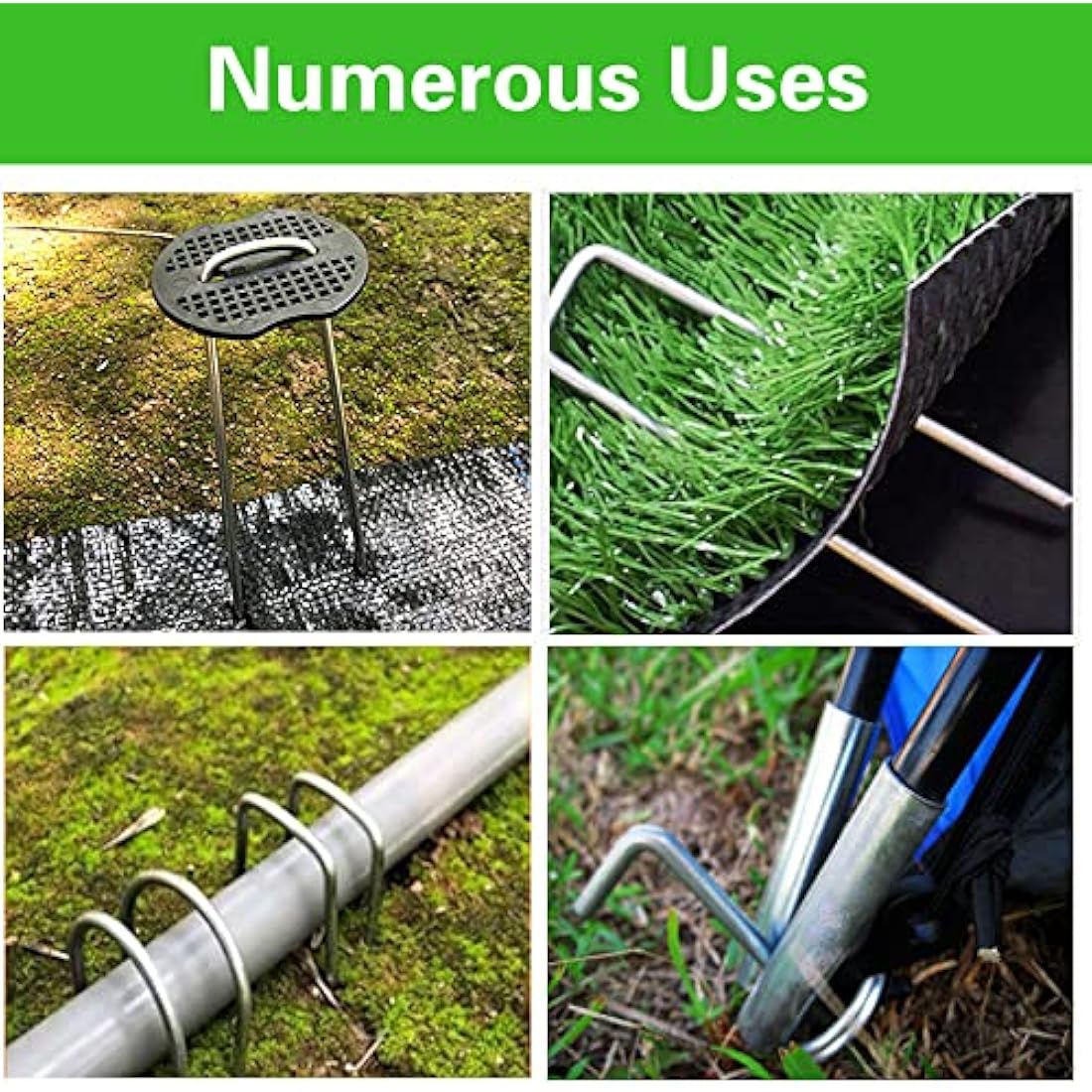 Bakulyor 150 Weed Control Membrane Pegs + 150 Buffer Washer, 6"/150mm Metal Garden Landscape Staples, Artificial Grass Pins, Ground Cover Mossing Fabric Barrier Accessories