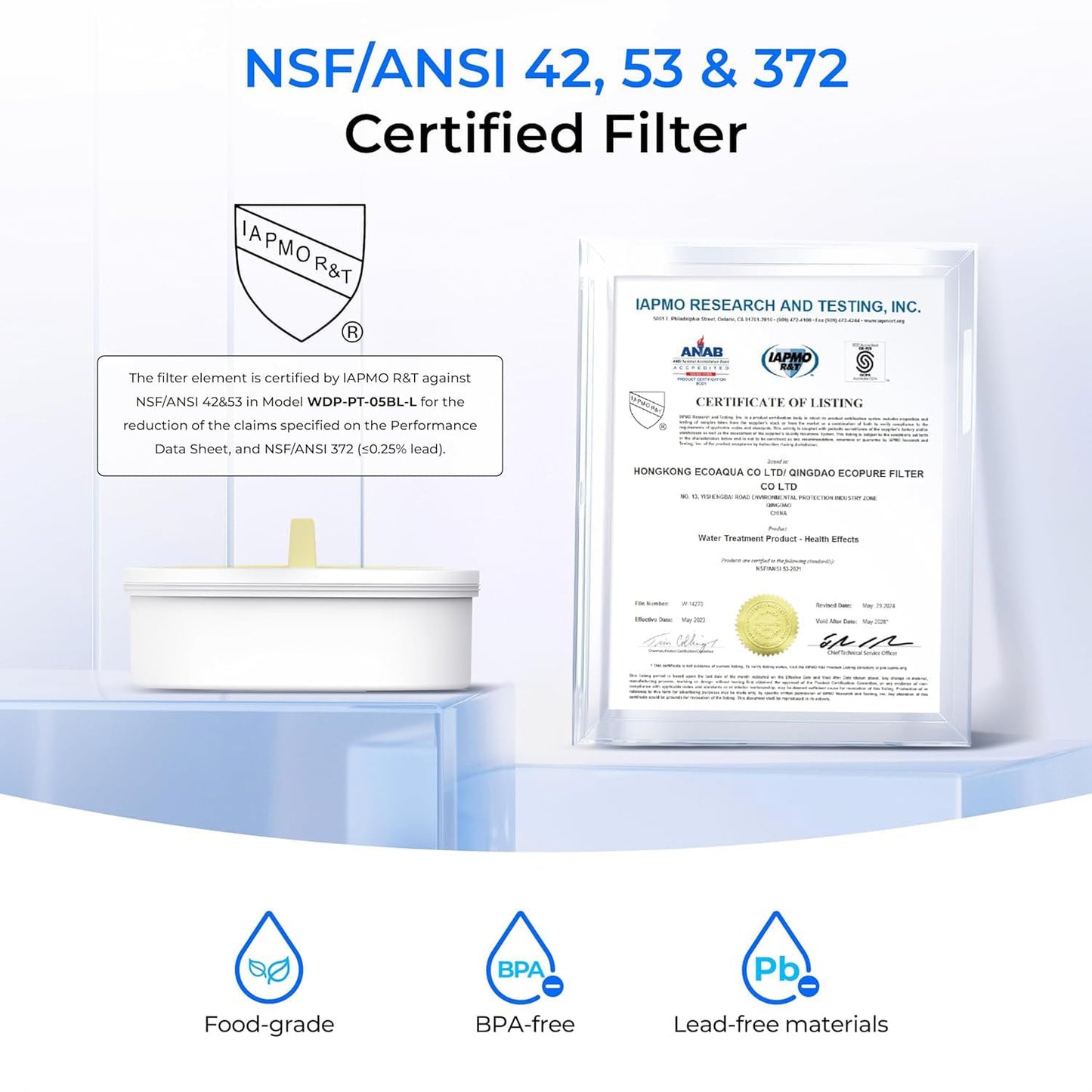 Waterdrop  Water Filter Jug, 1.5L Water Filter Jug with 2 Months Filter, NSF 53&42&372 Certified, Reduces PFOA/PFOS, Chlorine, Cadmium, Copper,