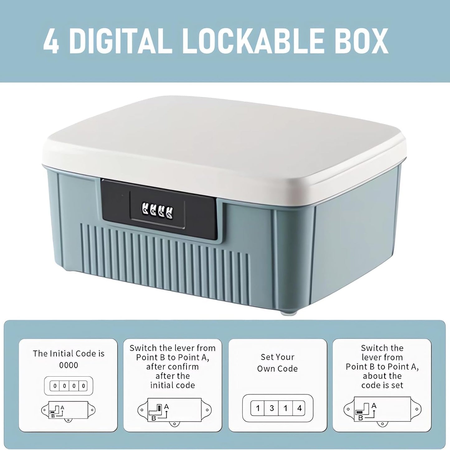 Chiziyixin 2 Layer Medicine Storage Box,Medication Lock Box with 4 Digital Code,Portable Handle,Removable Tray,Lockable Medical Storage Organiser for
