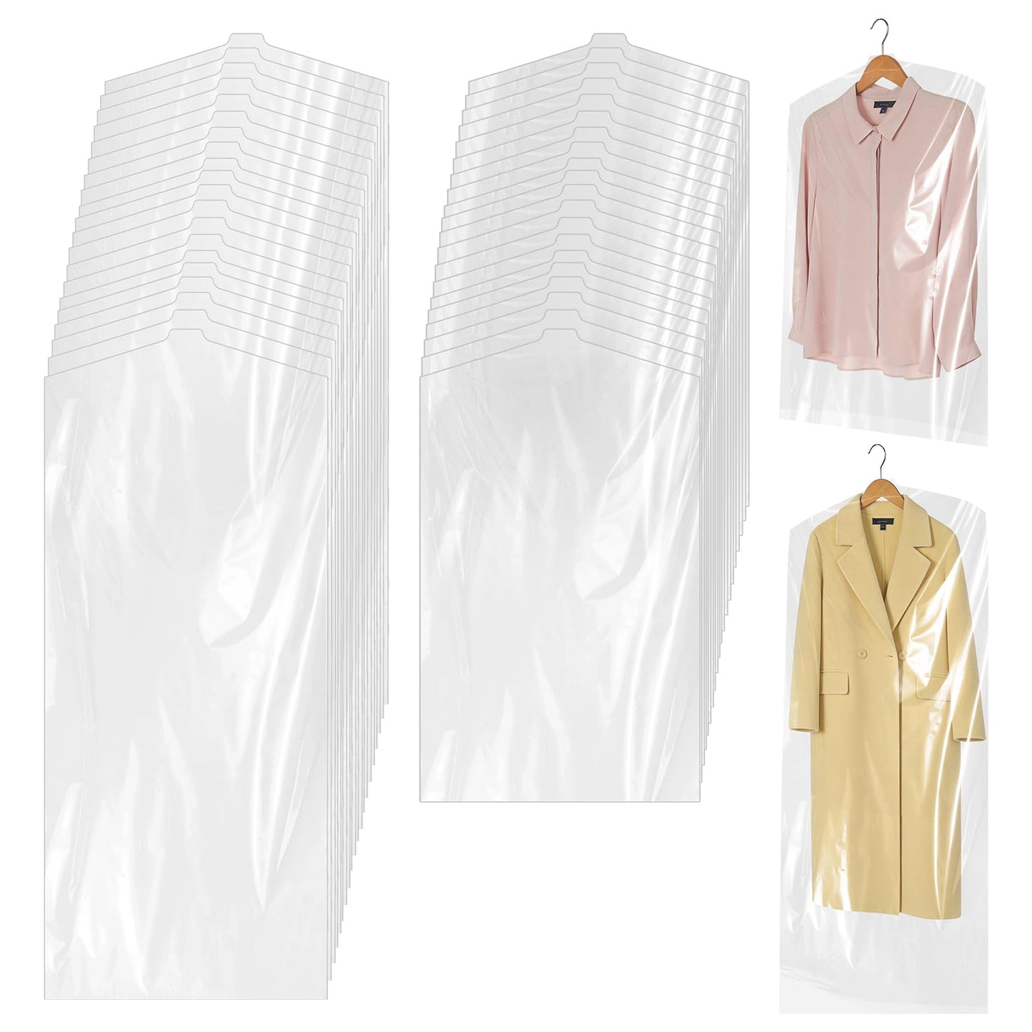 Plastic Clothes Covers 40 Pack, 60 x 90 cm and 60 x 140 cm, Dust Proof