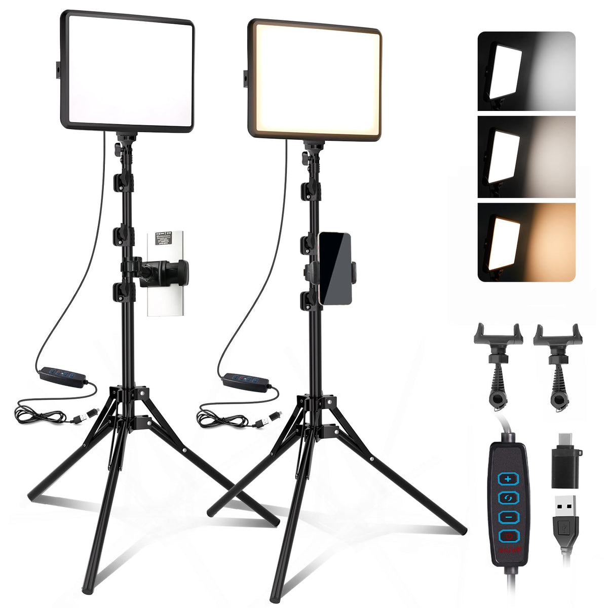 NiceVeedi 2-Pack Photography Lighting Kit, 25 * 20CM Dimmable15W LED Studio Video Light, Stream Selfie Light for Recording/Game Streaming/Camera