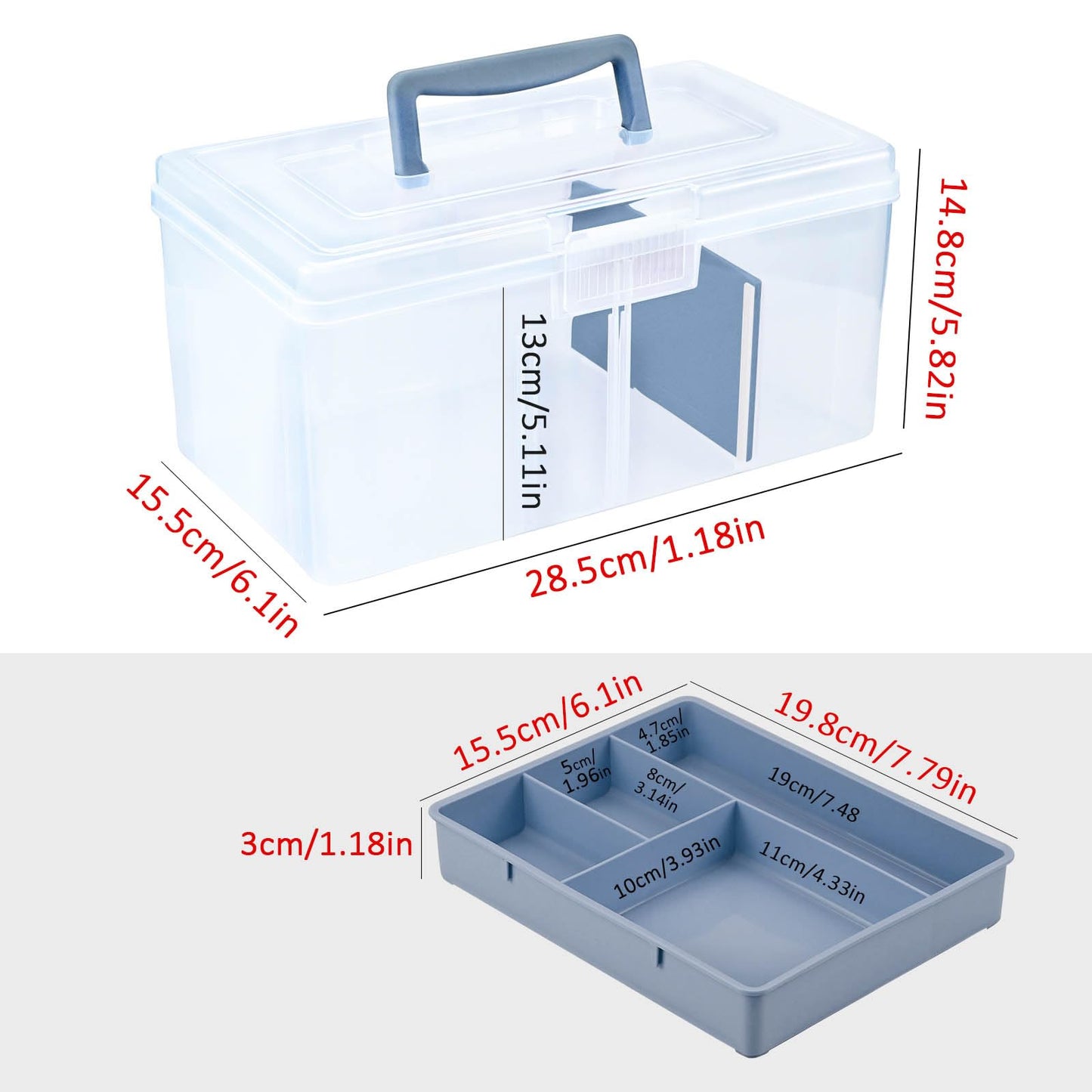 Joyseedi Stackable Clear Storage Craft Box with Lid, Mulit Purpose Storage Boxes with Compartment Tray Plastic