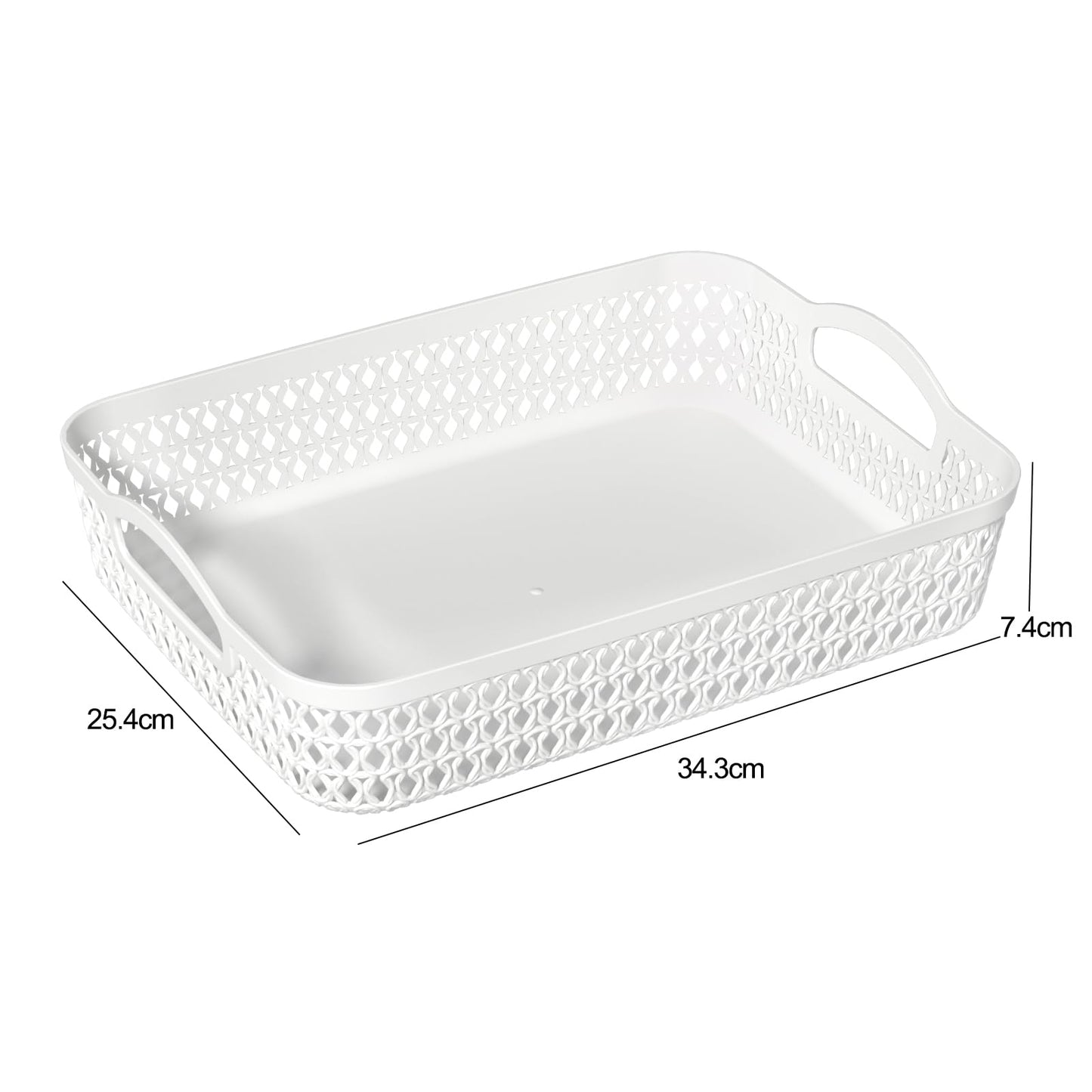 Tyminin 6-Pack Large Storage Basket Tray with Handle, Plastic Desktop Storage Basket Tray, White