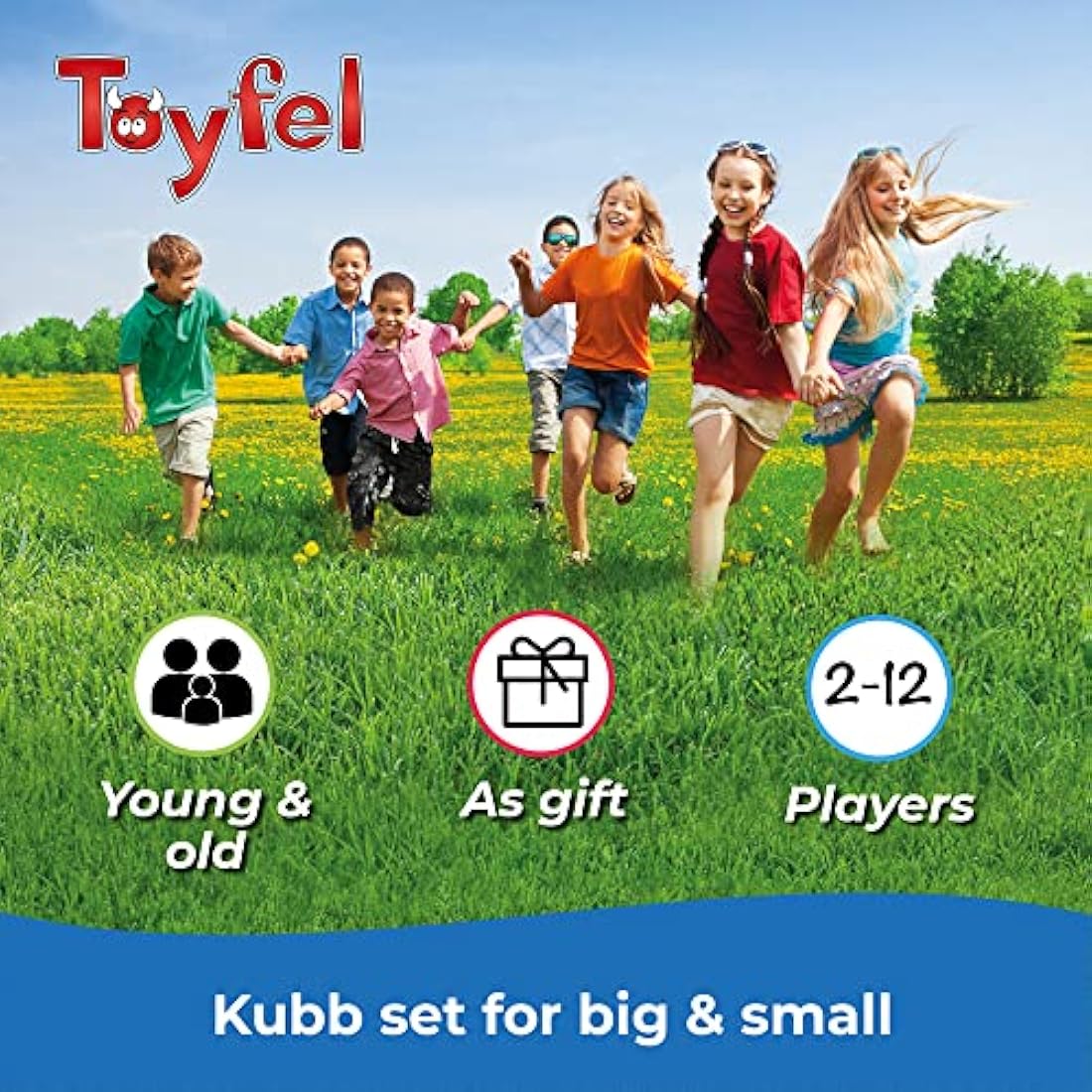 Toyfel XXL Kubb Game Knuut - FSC Wooden Game Set with Canvas Bag Durable, Solid Pine Wood Garden Game for 2-12 Players