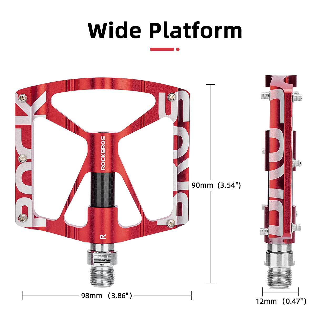 ROCKBROS Bicycle Pedals 9/16 "Aluminum Alloy MTB Pedals With Sealed Bearings Non-slip Pedals Red