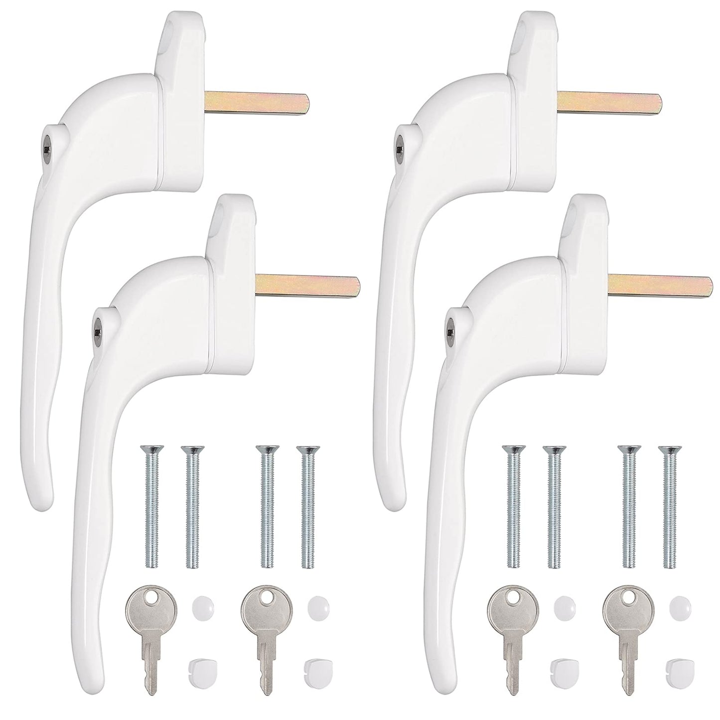 Kamtop 4 PCS Window Handles, Universal Lockable Inline Replacement Window Handles with Key, Aluminum Left or Right Espag Handles for UPVC Window with