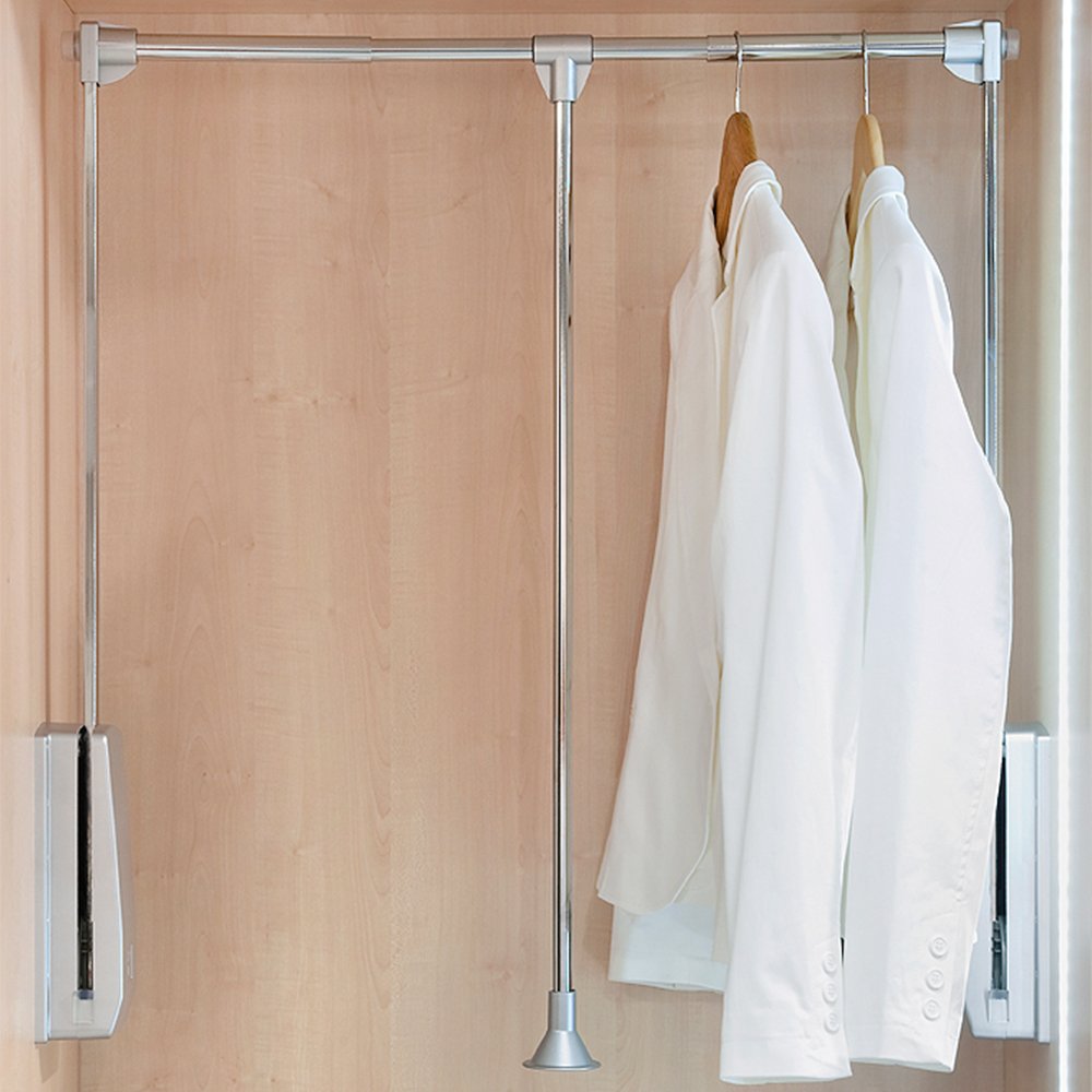 Emuca - Hang Pull Down Wardrobe Rail Lift, Adjustable Width 600-830mm (23,6-32,6 inch), Chrome Finish