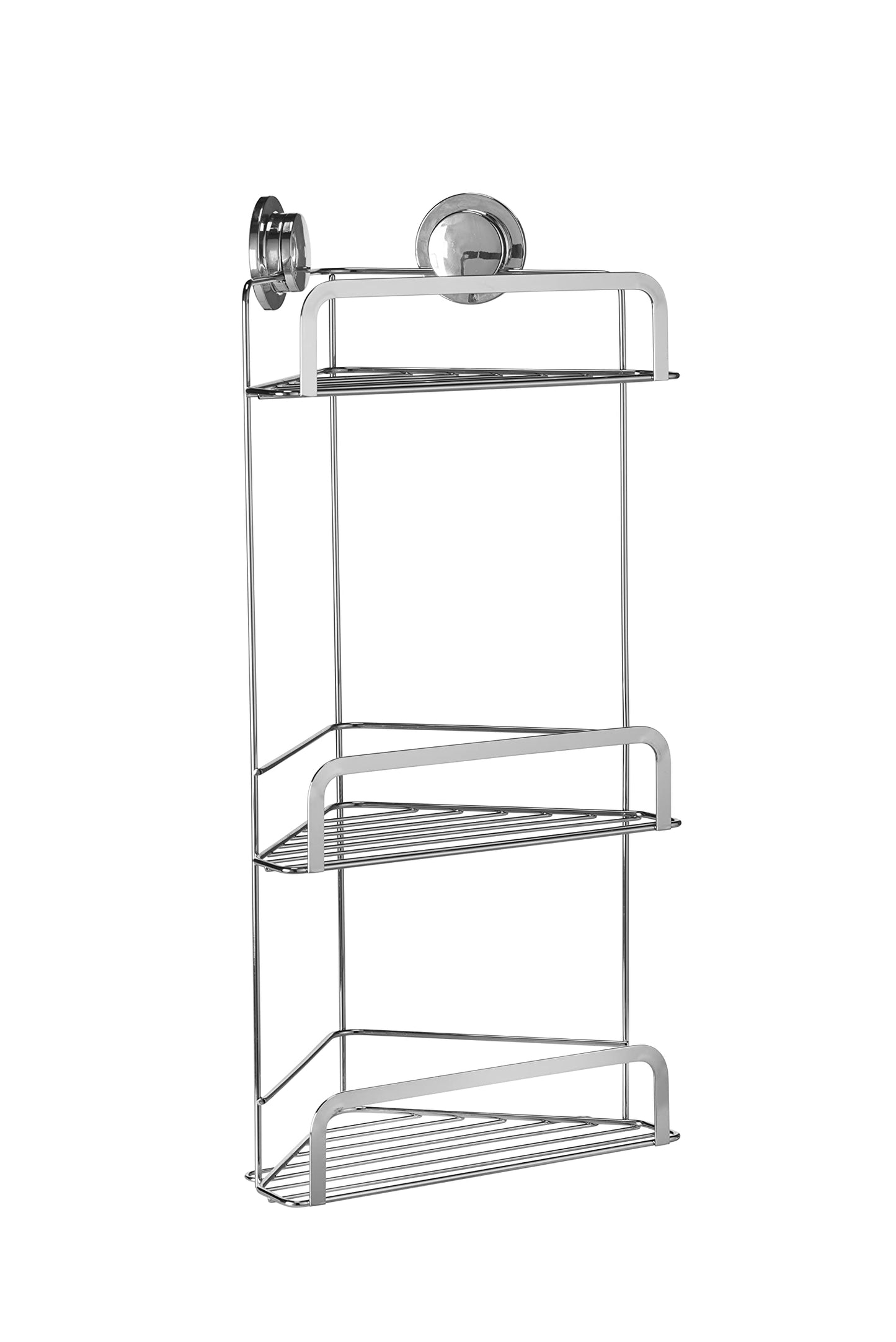Croydex Stick 'N' Lock Three Tier Corner Shower Caddy - Shower Shelf No Drilling Bathroom Storage Solution with Sticky Pad Easy-Clean 5 Year Rust-Free