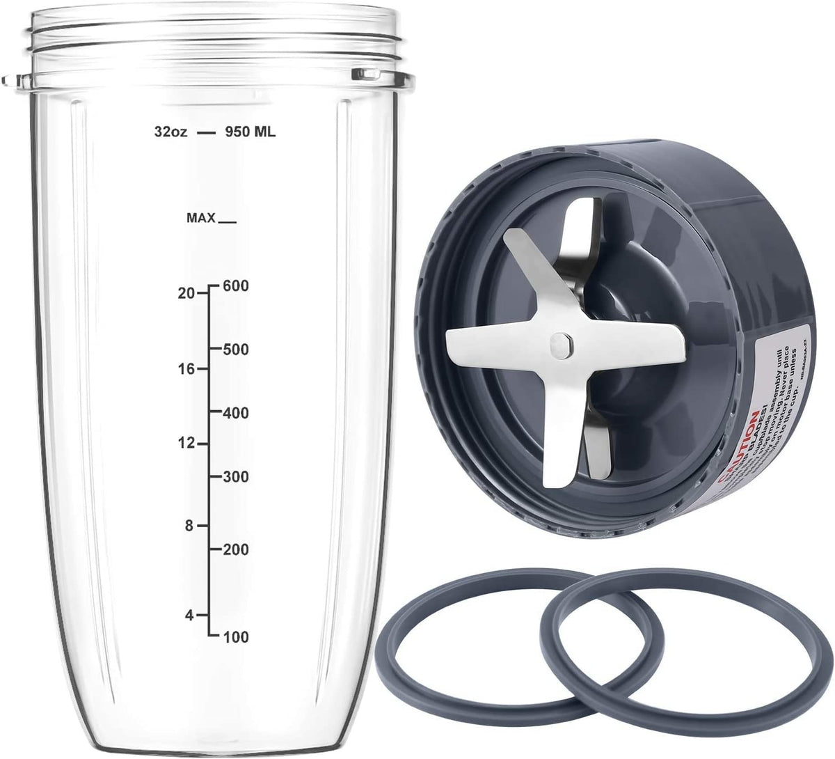 New Blender Cup and Blade Replacement Parts 32oz Cup and Extractor Blade and 2 Rubber Gaskets 4-Piece Compatible with NutriBullet High-Speed