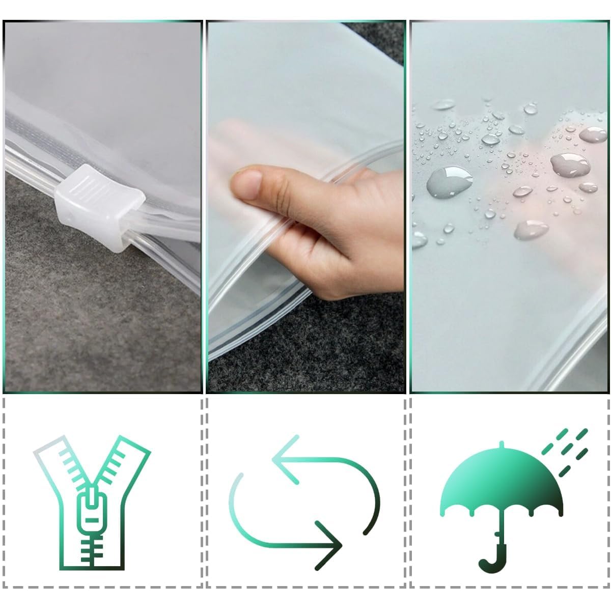 Reusable Zip Lock Bags, 30pcs 17x25cm Plastic Travel Bags Organiser No Holes Hospital Bag Organiser Pouches Frosted Waterproof Travel Storage Bag for