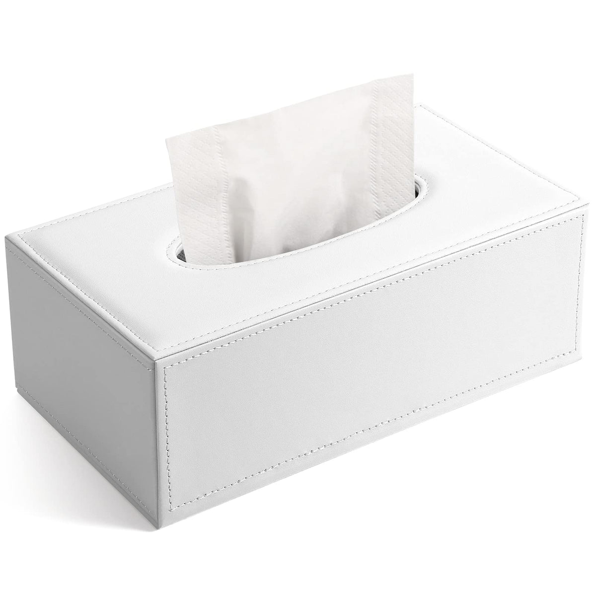 GORESE Leather Tissue Box - Milk White - Rectangular - Faux Leather - White