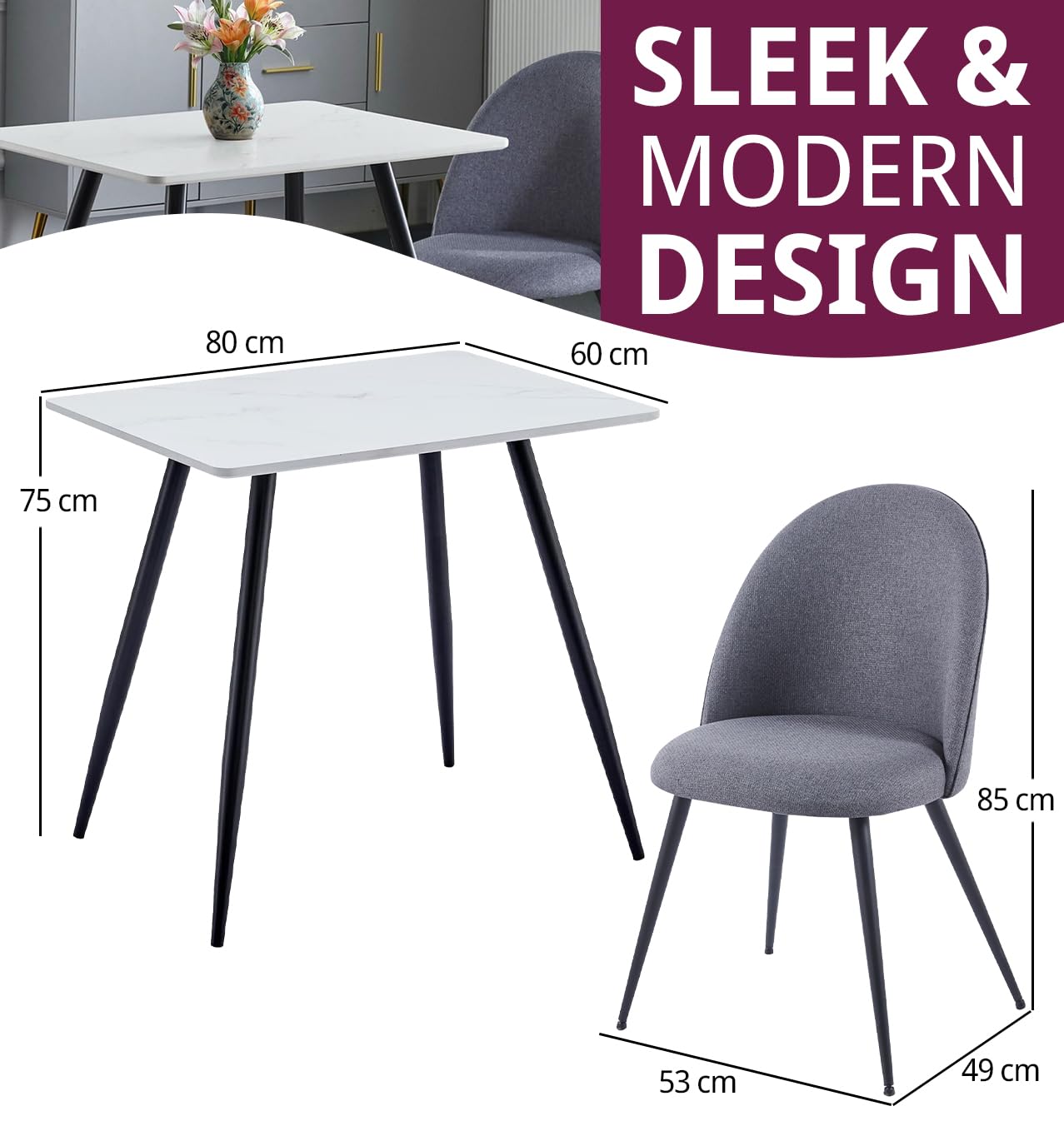Hallowood Furniture Cullompton Small Kitchen Table and Chairs Set 2 80x60cm