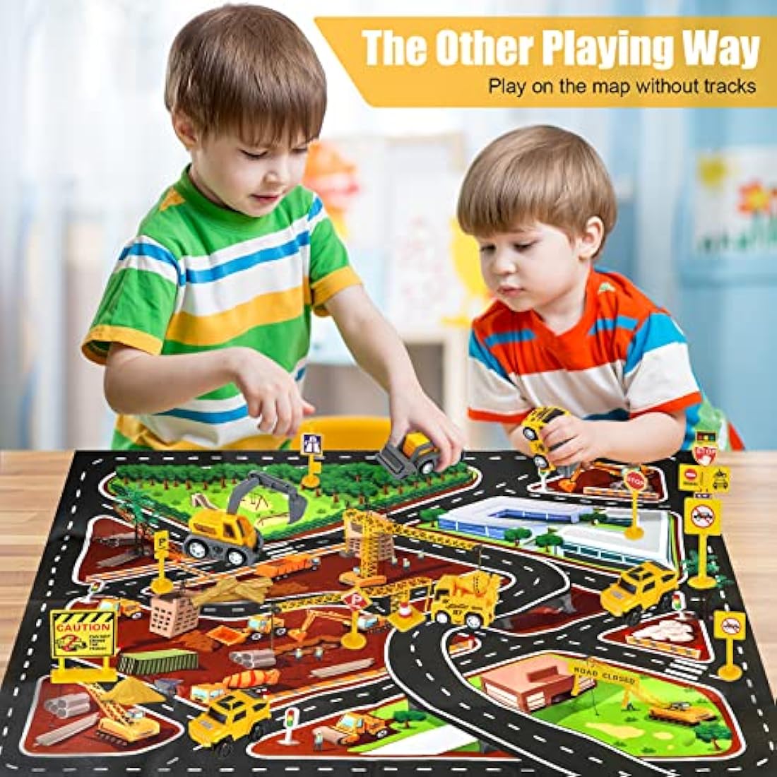 260 PCS Construction Race Tracks for Kids Toys, 2 Electric Cars, 4 Construction Cars, 1 Map & Flexible DIY Track Set, Engineering Presents for 3 4 5 6 Year Old Boys Girls