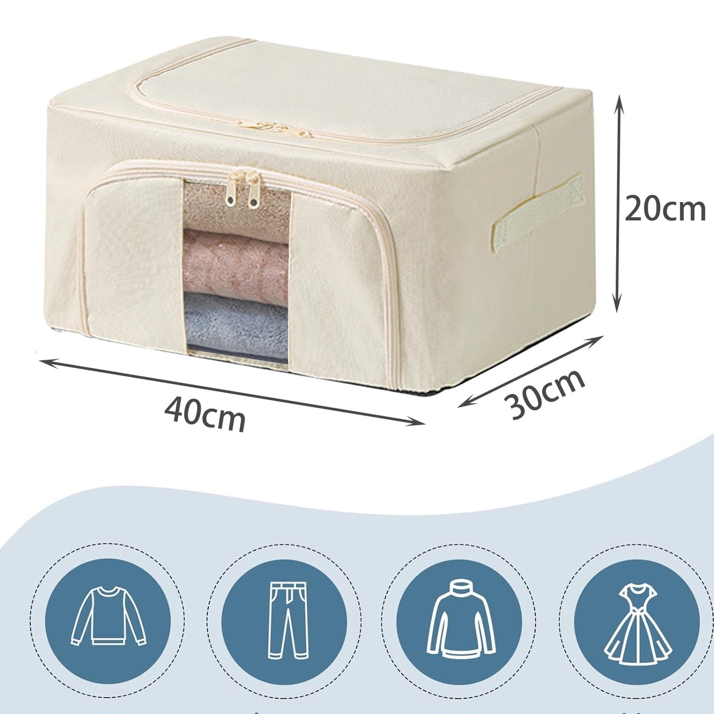 Goesort 6 Pack Clothes Storage Boxes with Steel Frame Support, 22L Moving Bag Wardrobe Storage Organiser Packing Boxes for Moving House with Clear