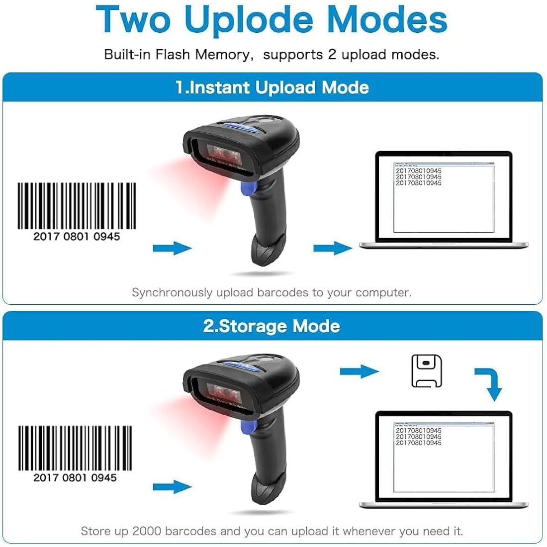 NETUM NT-1228BC Bluetooth CCD Barcode Scanner Handheld USB Wireless Bluetooth Wired 1D Barcodes Imager for Mobile Payment Computer Screen Scan Support IOS & Android
