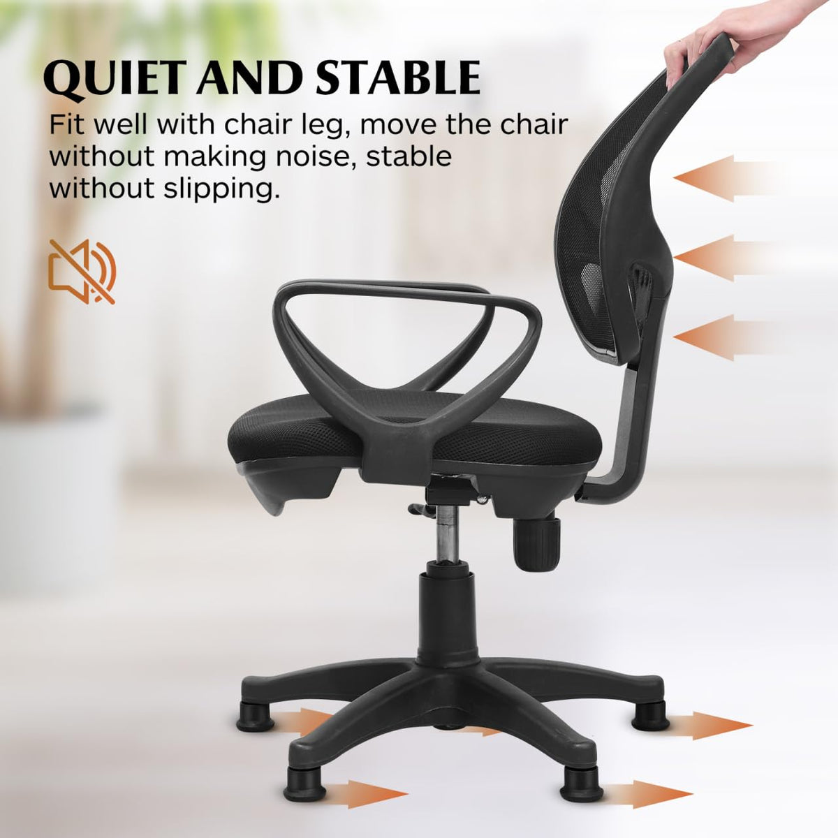 VOSAREA 5 x Replacement Felt Slider Chairs for Office Home (Black)