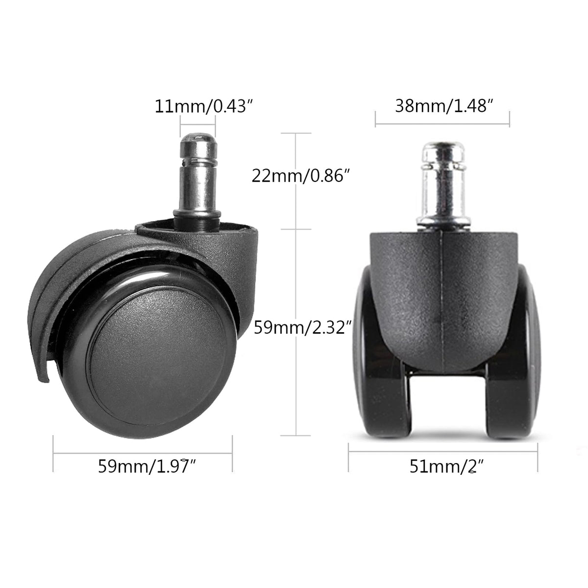 Yuechenggui Universal Size Office Chair Twin Caster Wheels, Chair Casters Replacement, for Office Chairs, Gaming Chair, Swivel Chair
