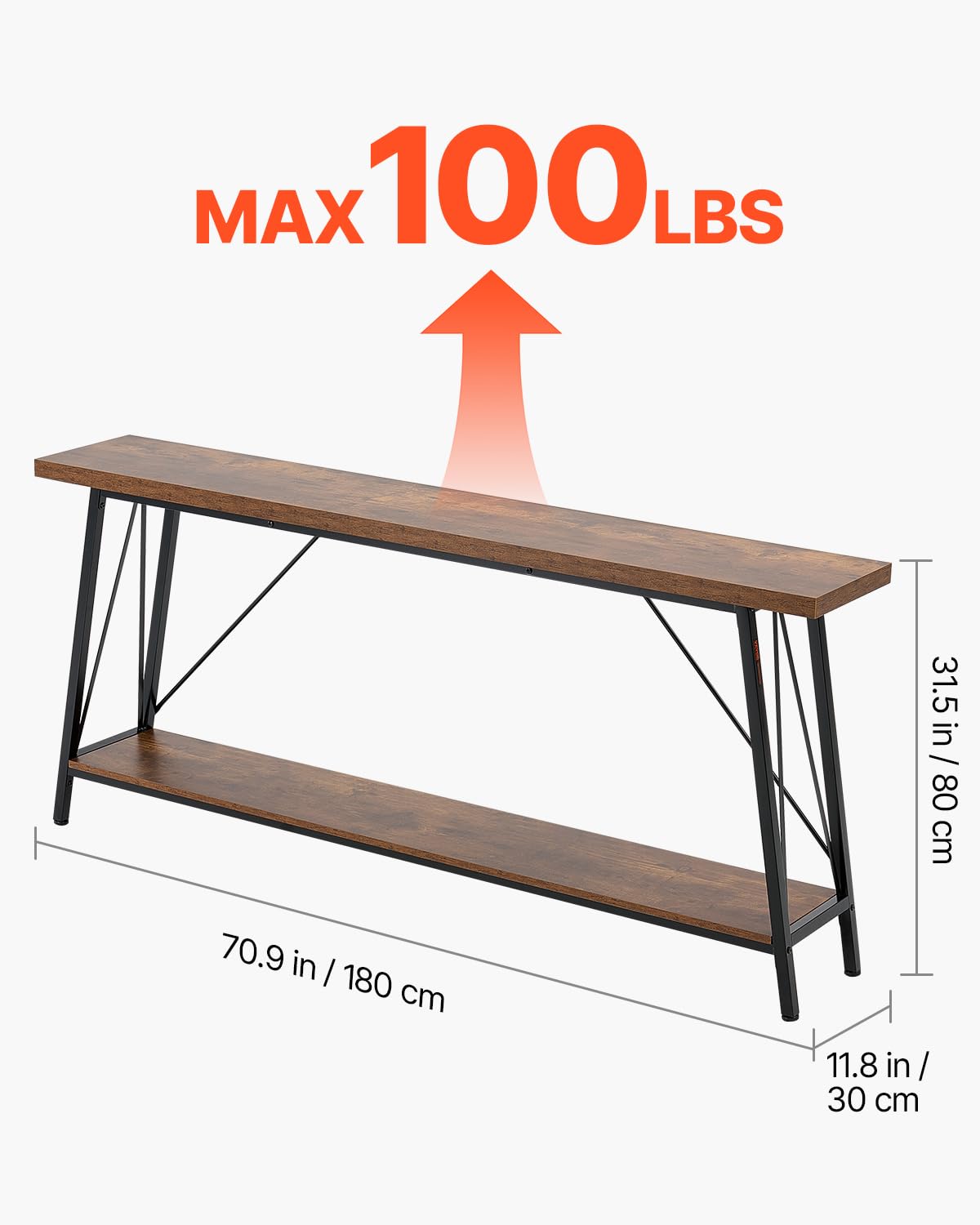 VEVOR Narrow Console Sofa Table, 70.9 inches Behind Couch Table, 2-Tier Long Entryway Table and Skinny Hallway Table