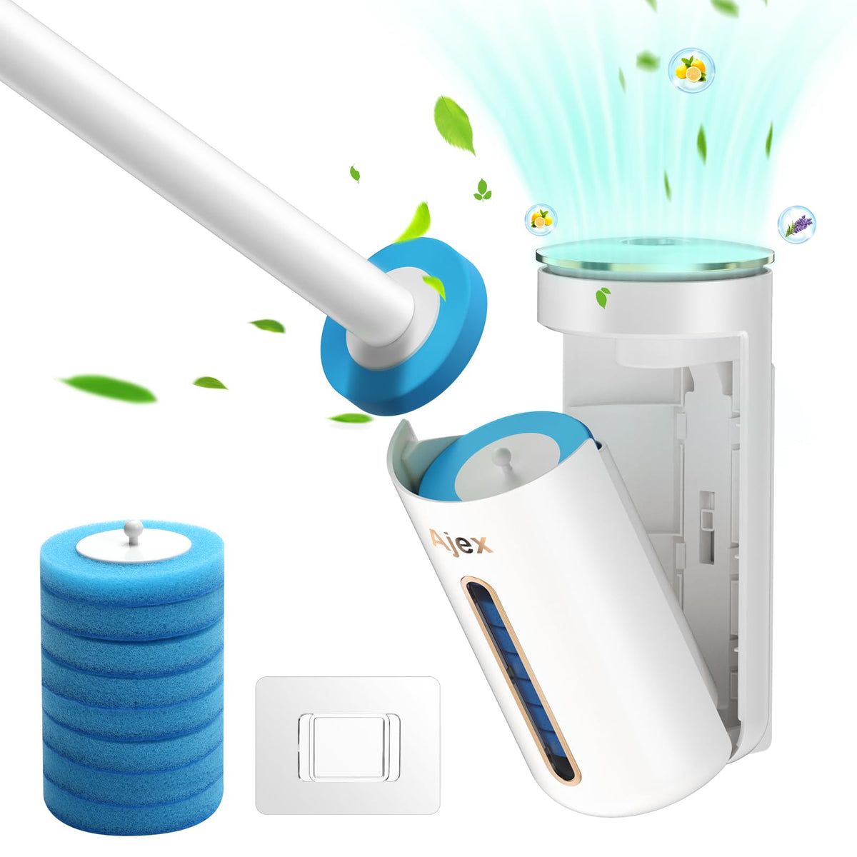 Ajex Disposable Toilet Brush,Toilet Brush System Toilet Wand Kit with Replacable Brush Head Disc&Aromatherapy,Scents Wall Toilet Wand Kit with