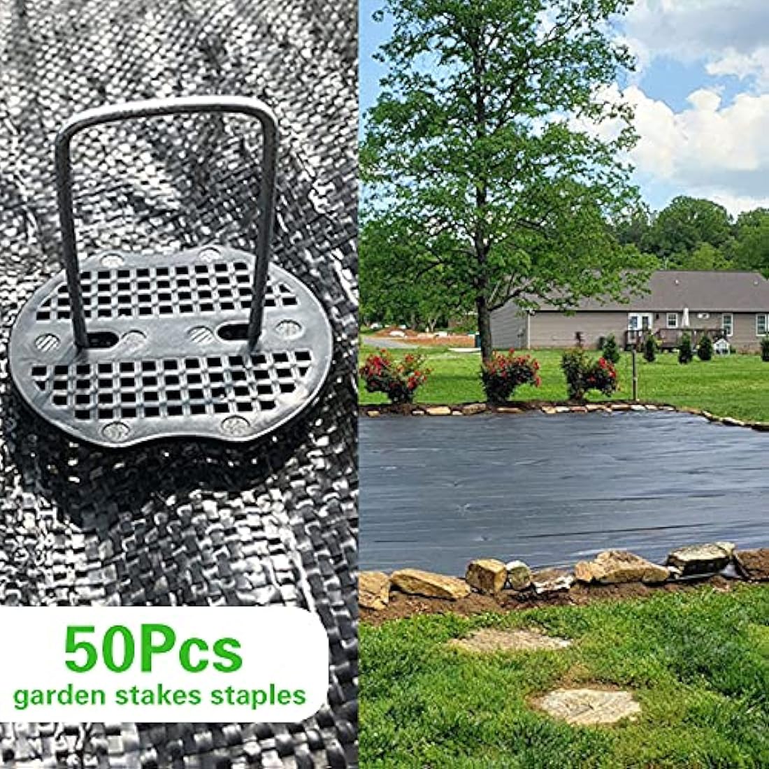 Bakulyor 50 Weed Control Membrane Pegs + 50 Buffer Washer, 6"/150mm Weed Mat Metal Garden Landscape Staples Artificial Grass Pins Ground Cover Mossing Fabric Artificial Barrier Pegs Accessories