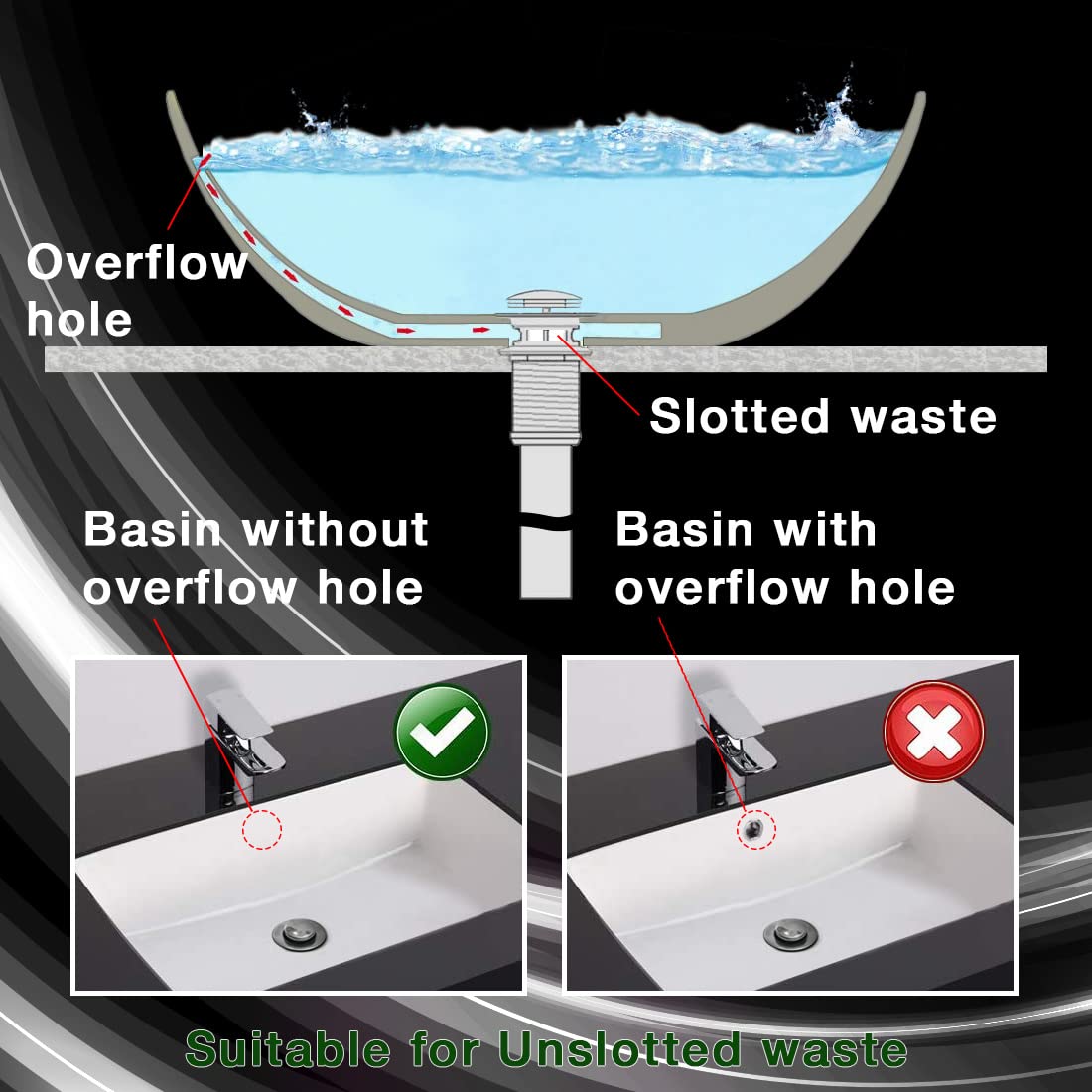 Xcel Home Unslotted Chrome Silver Click Clack Basin Waste, Durable Brass Pop-Up Sink Plug Replacement