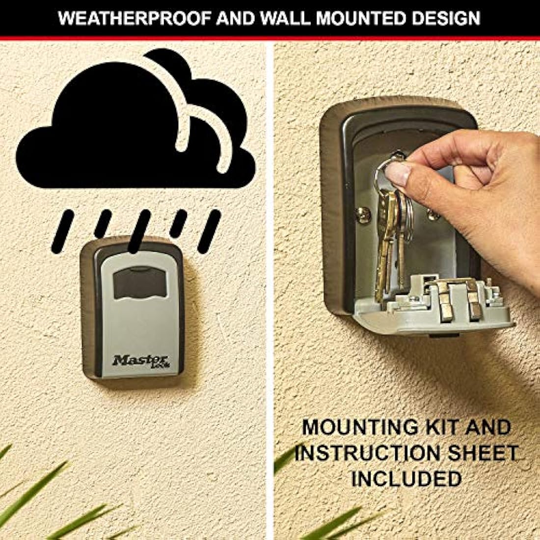 Master Lock Key Safe, 5401EURD, Wall Mounted, Medium, Strong Aluminium Weather Resistant Construction - Mounting Hardware Included