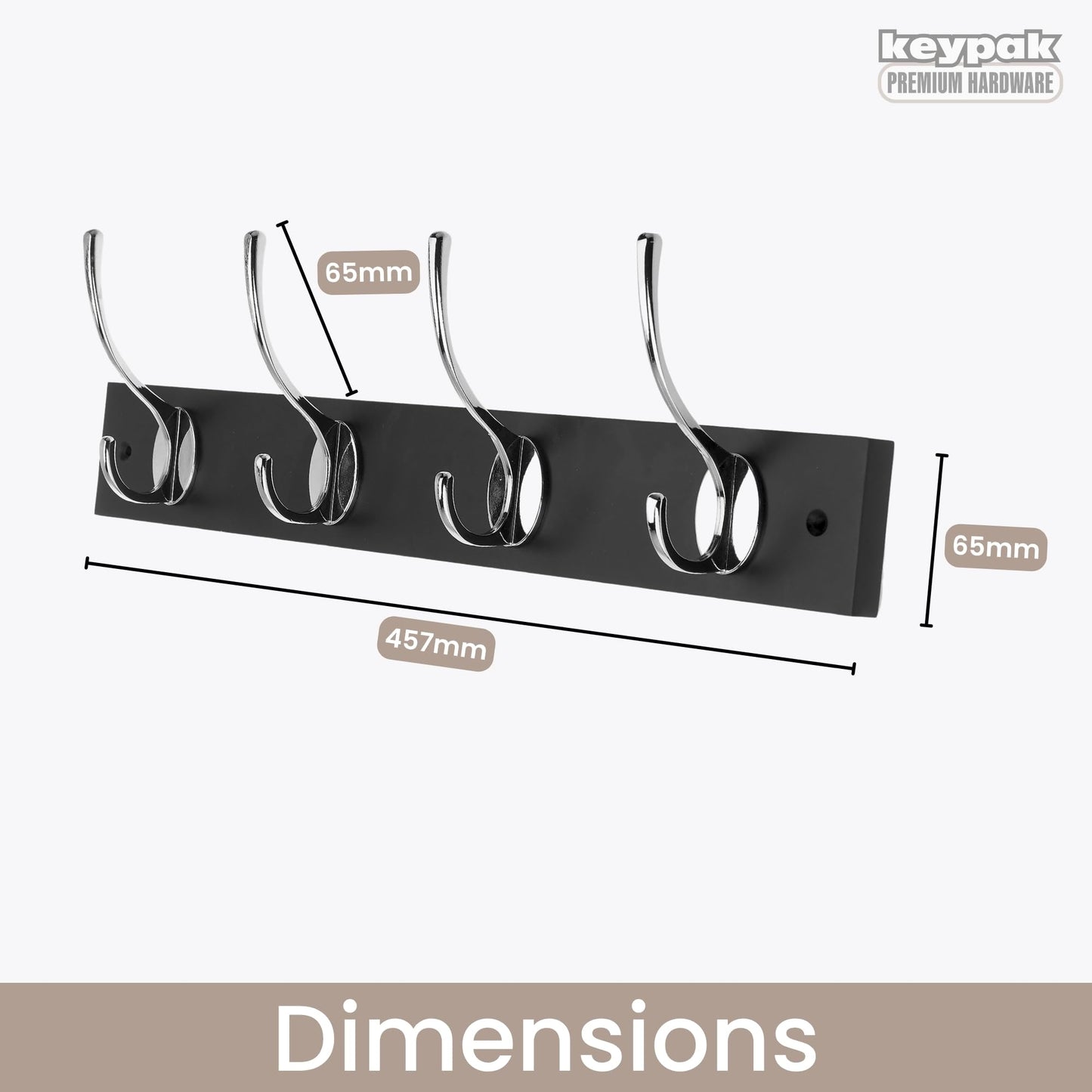 keypak Victorian Wall Mounted 4 Chrome Hooks Black Wooden Coat Rack