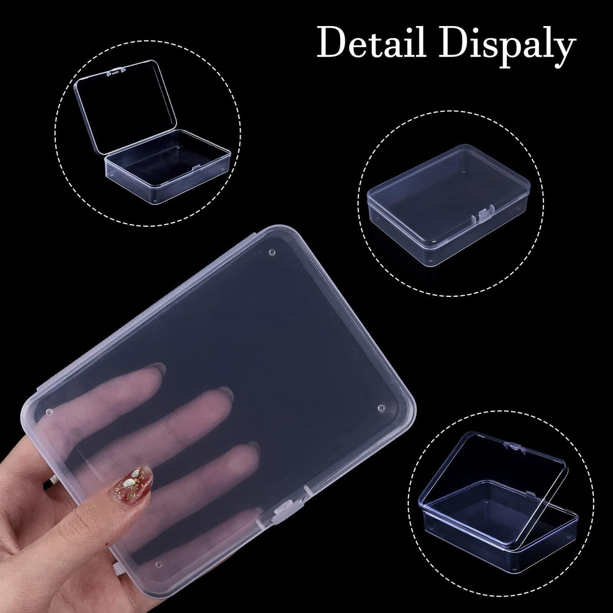Mnixy 6pcs Clear Plastic Storage Containers with Hinged Lid Rectangle Small Plastic Boxes for Beads, Jewelry, Hardware,Game Pieces, Crafts Items