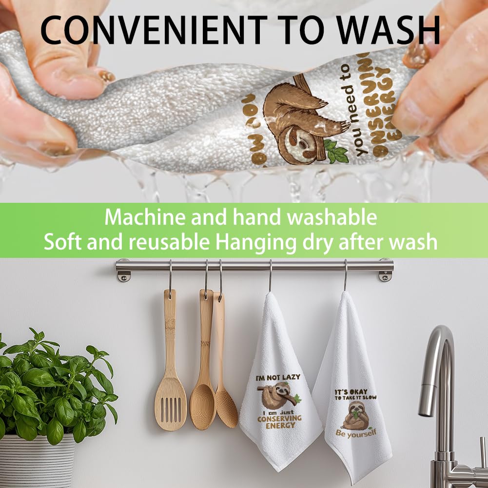 WADORN Microfibre Sloth Tea Towels Pack of 4, Funny Sloth Printed Dish Cloth Towels Absorbent Soft Sloth Hand Towels Dishcloths for Bathroom Dining