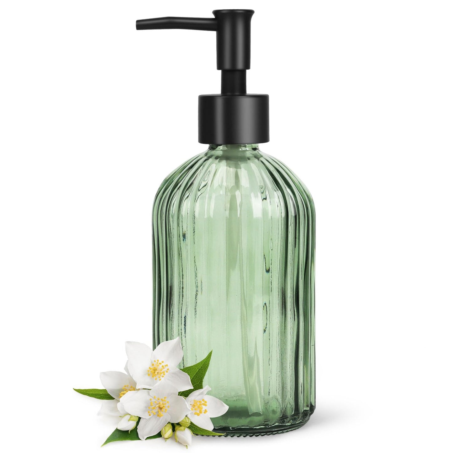 Topsky Glass Soap Dispenser with Black Plastic Pump, 400ml Army Green