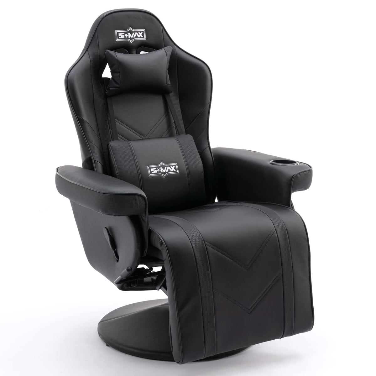 S*MAX Gaming Recliner Chair Ergonomic High Back Wide Lumbar Support Swivel PU Leather Cup Holder Adjustable Backrest Footrest Gaming Chair for Adults
