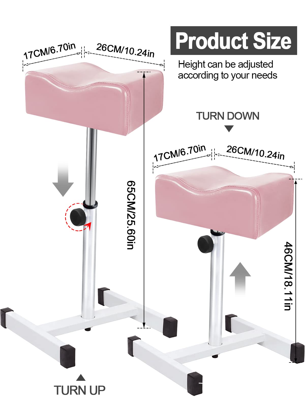 Kalolary Adjustable Pedicure Stool for Pedicure Professional Pedicure Stool for Salon Spa Salon Foot Support for Pedicure Manicure Beauty (Pink)