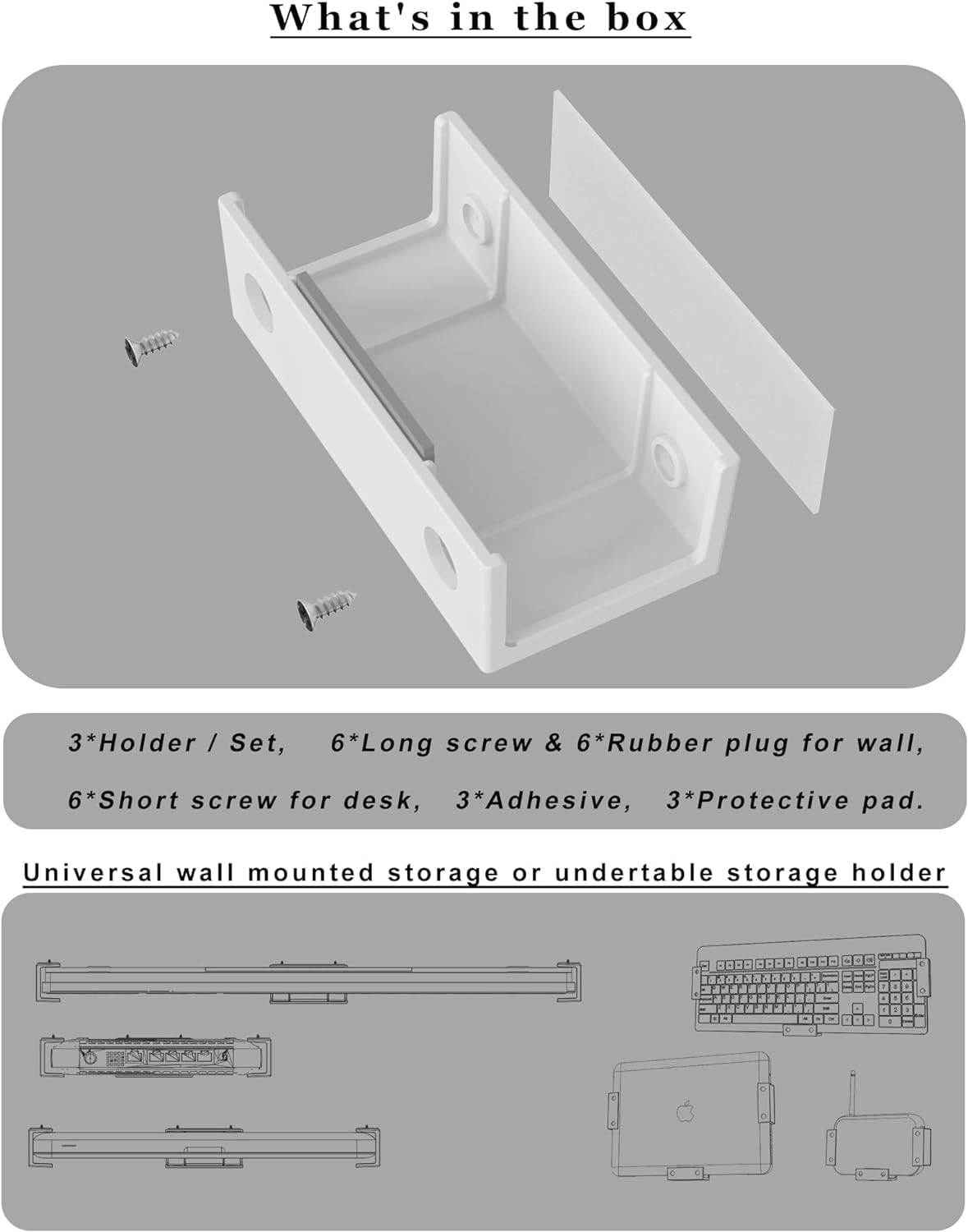sciuU Under Desk & Wall Mount Holder Storage for Laptop Tablet Keyboard