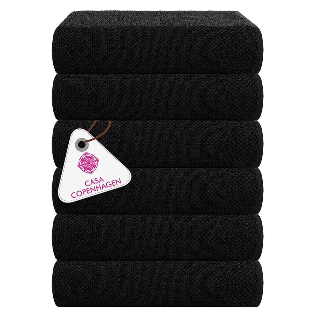 CASA COPENHAGEN Popcorn Textured 6-Piece Small Bath Towel Set - Black, 550 g/m², 6-piece small bath towels, cotton towels for rough and tough use
