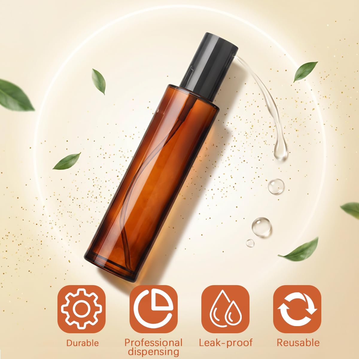 Upstore 3Pcs 60ml/2oz Empty Amber Glass Lotion Pump Bottles Soap Dispensers Bottle Jar Cosmetics Containers with Black Pump for Essential Oil