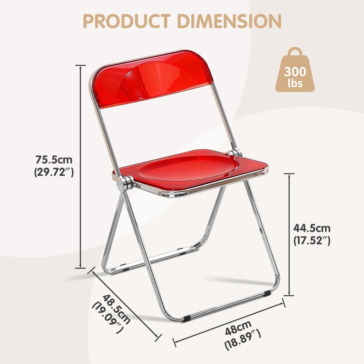 TAO ONE Acrylic Folding Chair Clear Morden Chrome Chair-Red