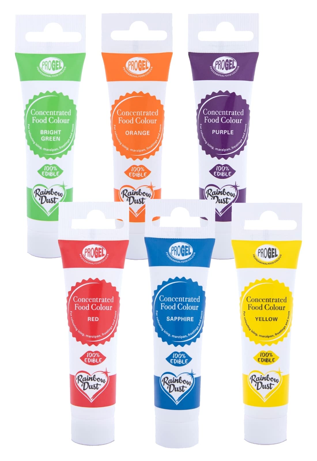 RAINBOW Dust ProGel Icing Colour Paste Gel Food Colouring Sugarcraft Set 6 Pack