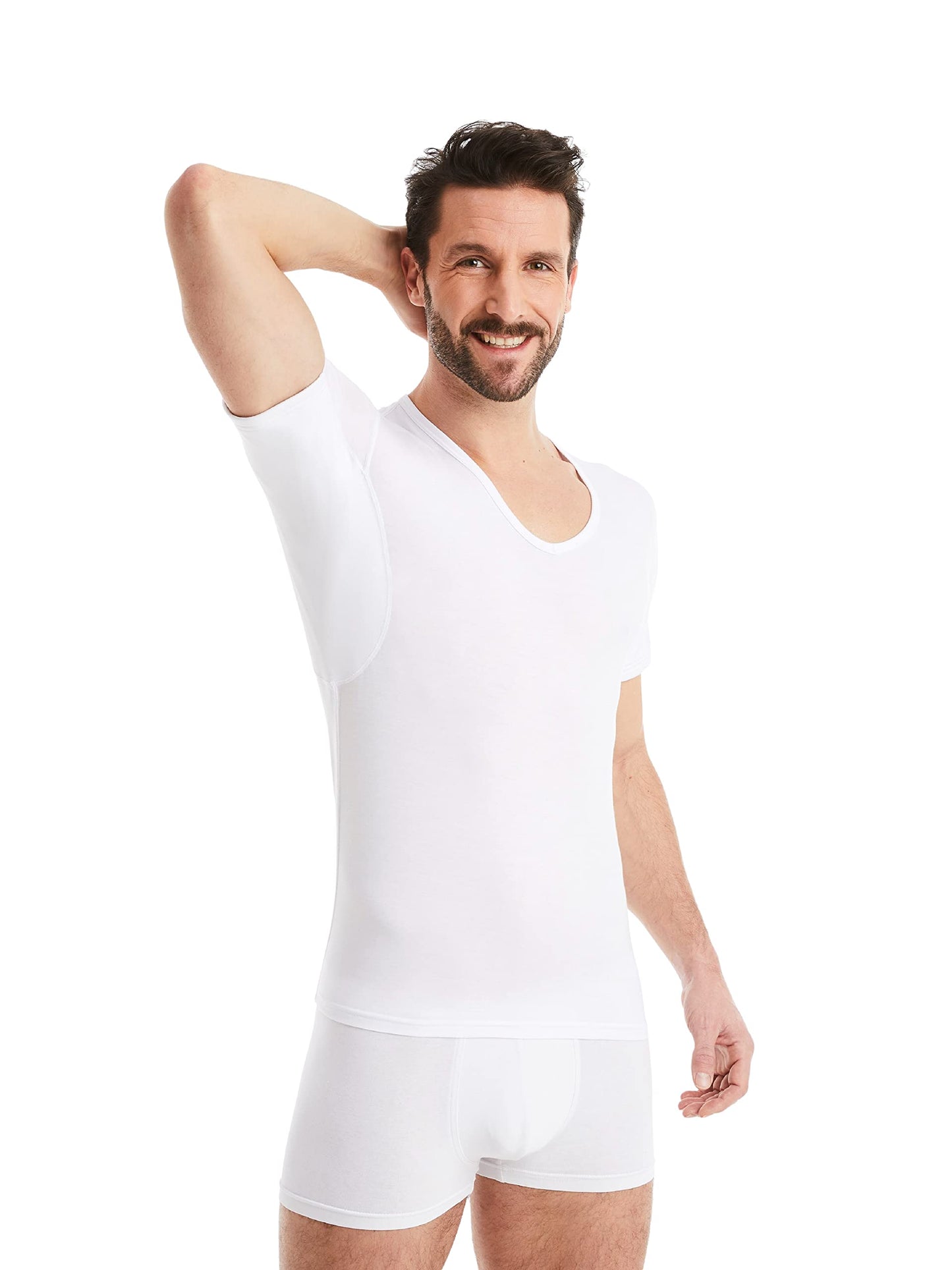 FINN Anti-sweat shirt for men with V-neck and integrated armpit pads to prevent excessive sweating - undershirt with red protection against sweat