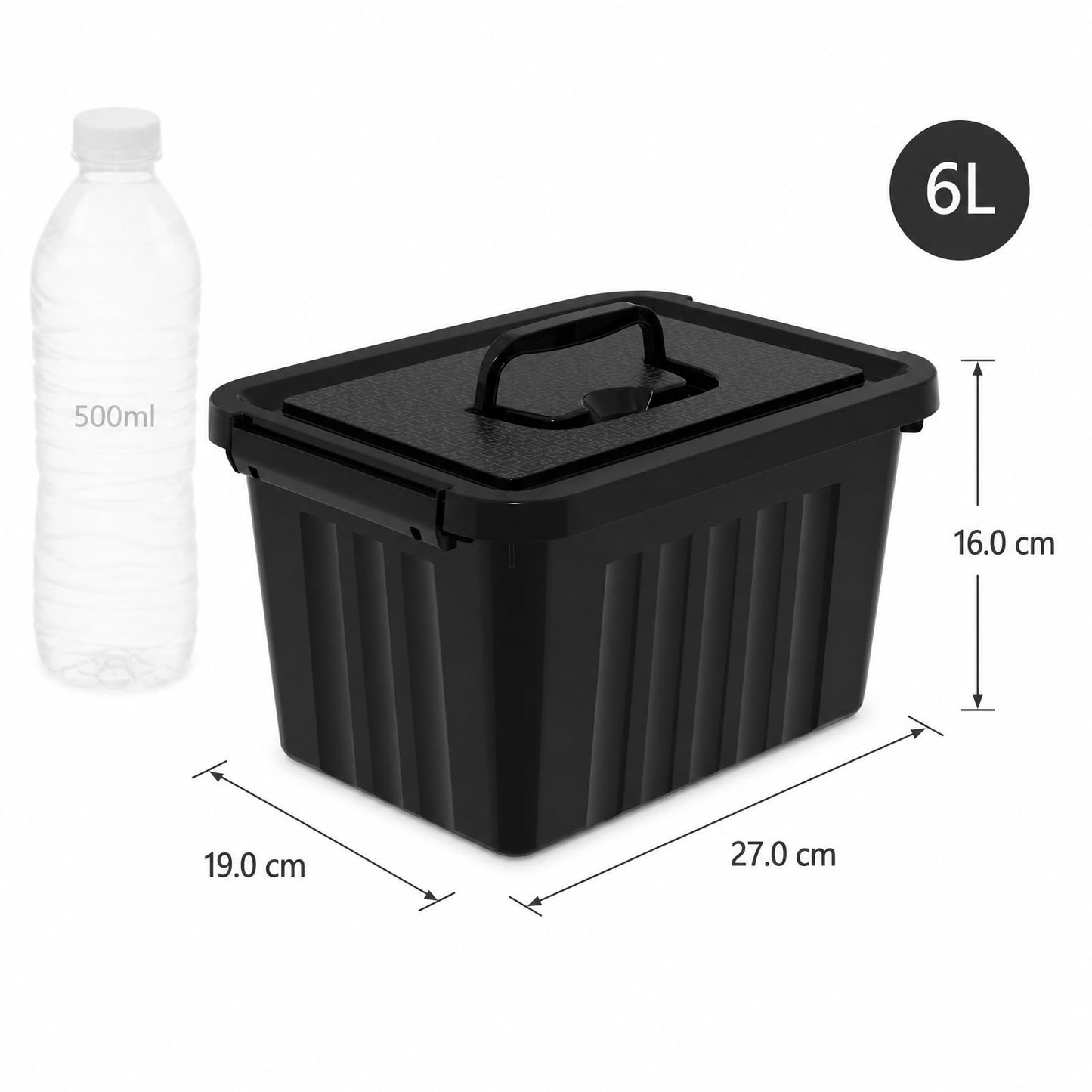 Ikando 6 Packs 6L Black Storage Boxes with Lids, 27 x 19.3 x 16cm
