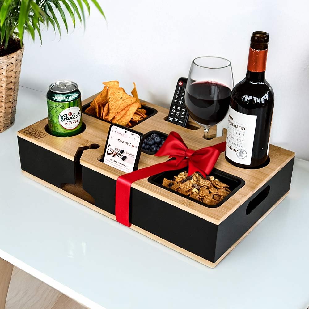 mikamax Couch Caddy - Sofa Organiser for Armrest - Convenient Storage for Sofa or Bed - Black